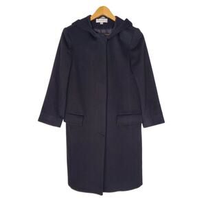 Brooks Brothers Hooded Long Coat Black 100% Wool Classic Pockets Size XS Outdoor